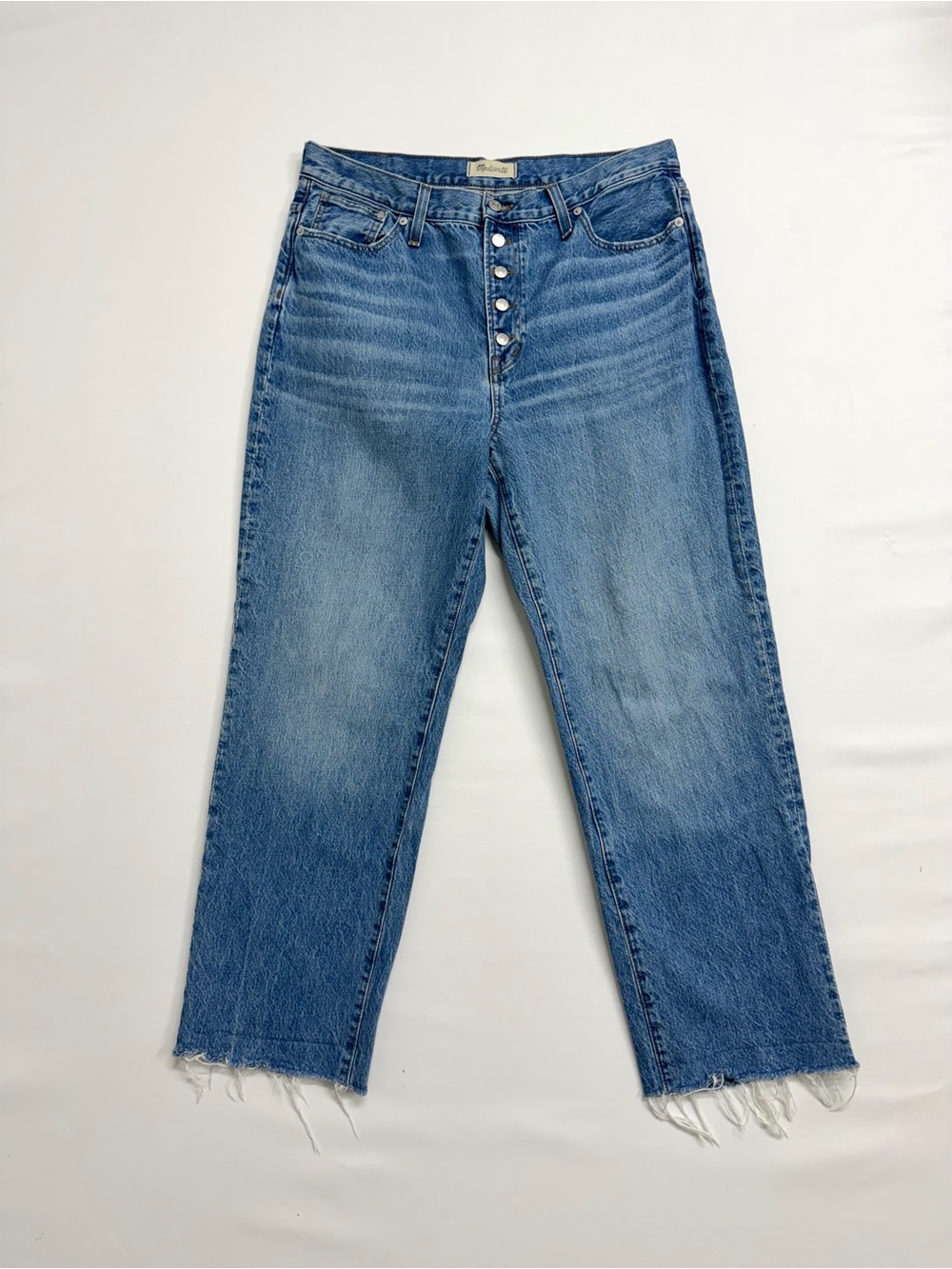 Madewell Button-Fly Straight Leg Jeans – Blue Denim – Raw Hem